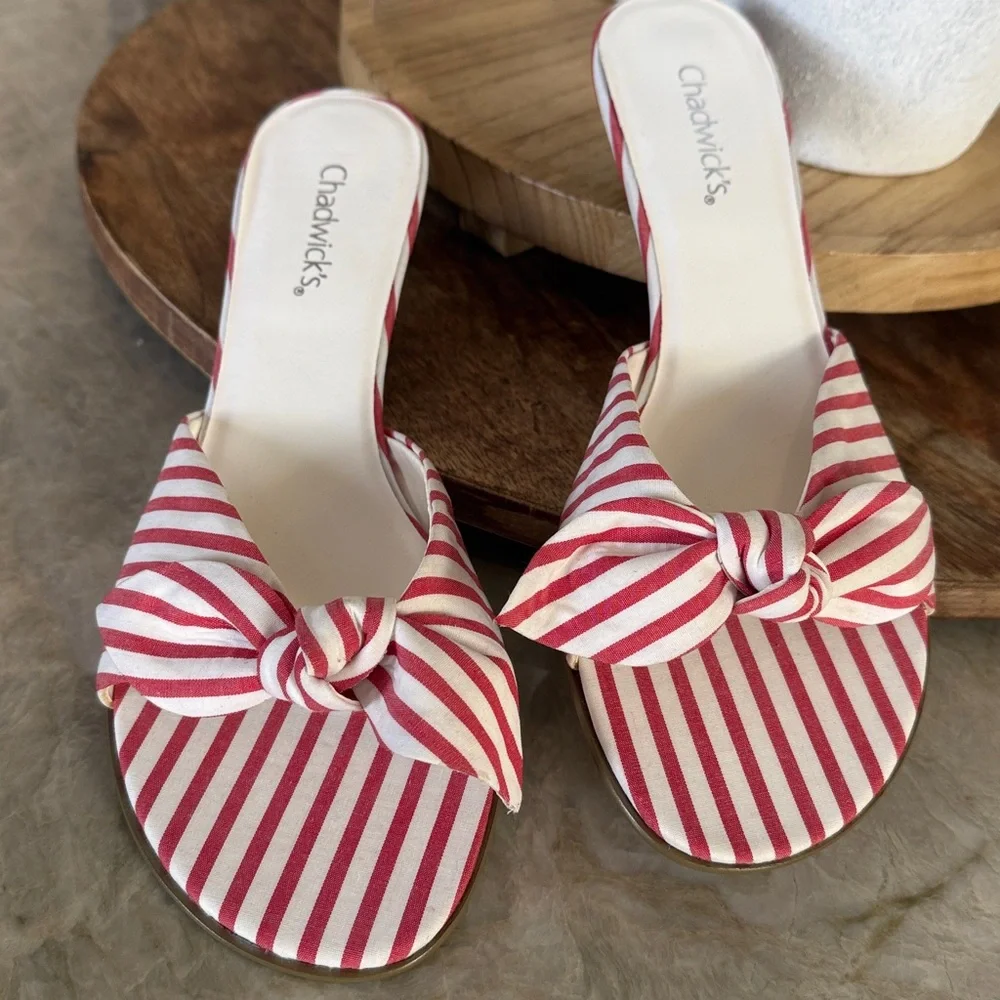Chadwicks Red and White Striped Knot Slide Mules New - Picture 2 of 6
